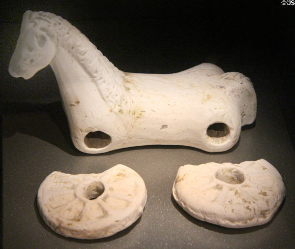 Ceramic miniature horse wheeled pull toy (2ndC CE) at New Aachen City Museum. Aachen, Germany.