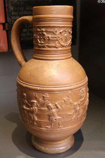 Panel jug with Tavern Scene (c1576) by Jans Emens Mennicken at New Aachen City Museum. Aachen, Germany.