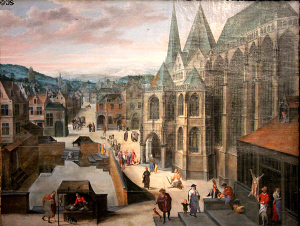 St Mary's Church Aachen painting (1576) by Henrick van Steenwijck the Elder at New Aachen City Museum. Aachen, Germany.