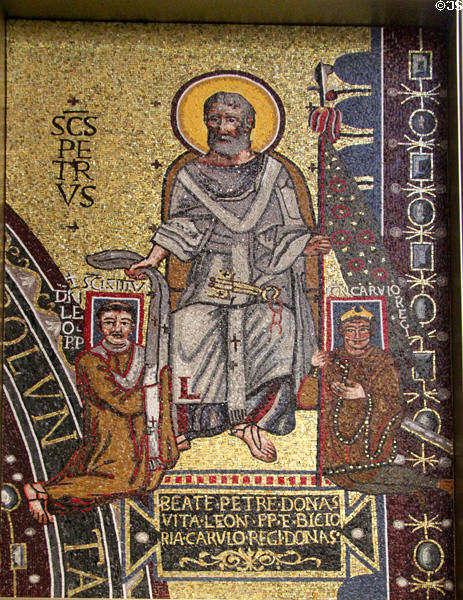 Mosaic of Pope Leo III (c800) (copy) at New Aachen City Museum. Aachen, Germany.