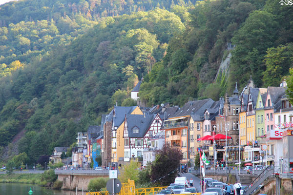 Hotels & other buildings lining Mosel River. Cochem, Germany.