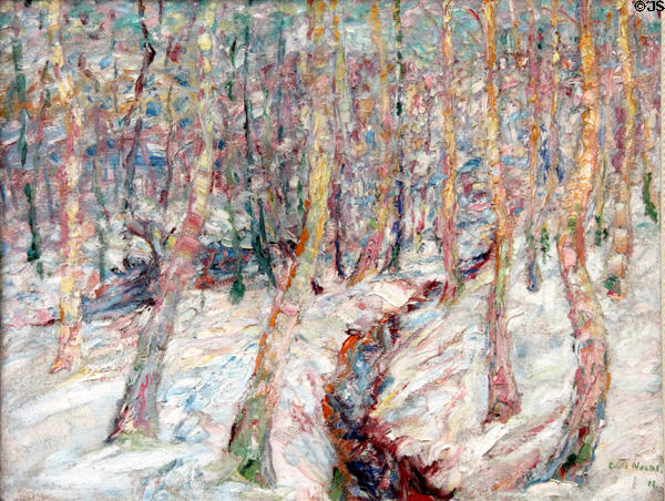 Birch in Snow painting (1907) by Emil Nolde at Hamburg Fine Arts Museum. Hamburg, Germany.