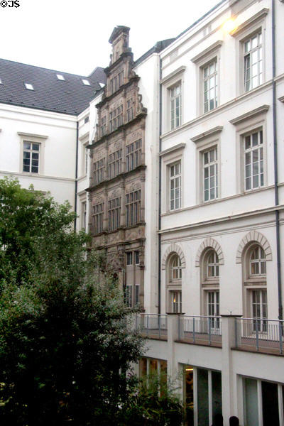 Courtyard incorporating façade of "Kaiserhof" a renaissance house (1619) at Hamburg Decorative Arts Museum. Hamburg, Germany.