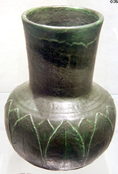 Stoneware vase (c1899) by Grueby Faience Co. (Boston) at Hamburg Decorative Arts Museum. Hamburg, Germany.
