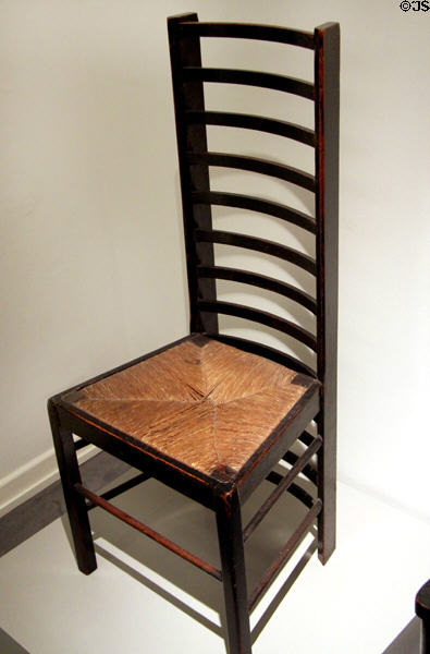Chair from the Willow Tea Room in Glasgow (1903) by Charles Rennie Mackintosh at Hamburg Decorative Arts Museum. Hamburg, Germany.