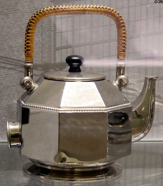 AEG Electric nickel-plated brass water kettle (1909) by Peter Behrens at Hamburg Decorative Arts Museum. Hamburg, Germany.