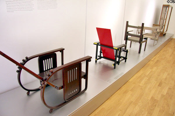 Grouping of chairs in modern design (1st part 20thC) at Hamburg Decorative Arts Museum. Hamburg, Germany.