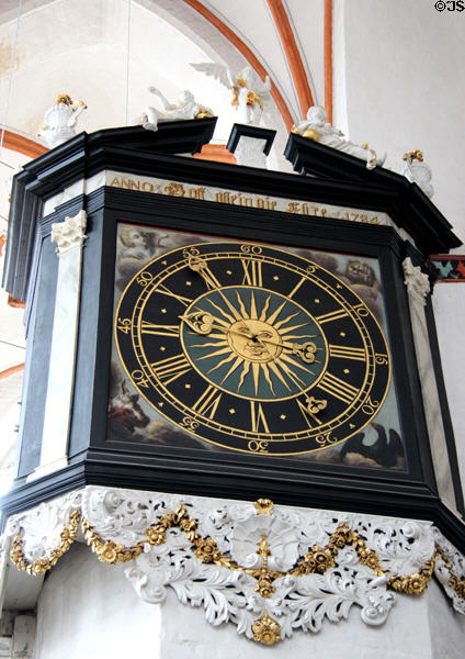 Baroque clock (1784) at St Jacob's Church. Lübeck, Germany.