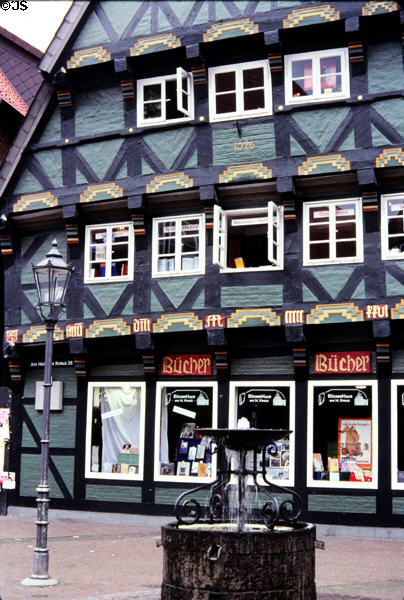 Bookstore with bricks painted blue (1526). Celle, Germany.