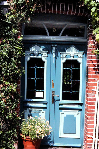 Blue & white door of house on Auf dem Meere. Lüneburg, Germany.