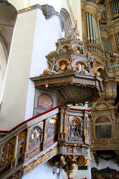 Pulpit (1574) at St Mary's Church. Rostock, Germany.