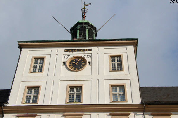 Clock tower (1703) over entrance of Gottorf Palace. Schleswig, Germany.