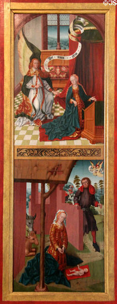 Annunciation & Nativity tempera altarpiece paintings (c1470) by Hermen Rode of Lübeck at Schleswig Holstein State Museum. Schleswig, Germany.
