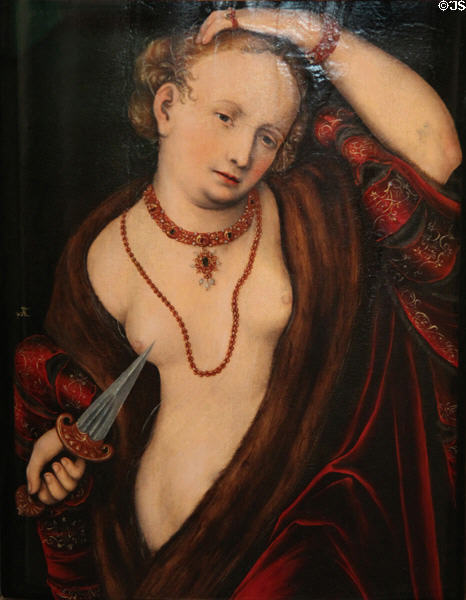 Lucretia painting (c1540) by Lucas Cranach the Younger at Schleswig Holstein State Museum. Schleswig, Germany.