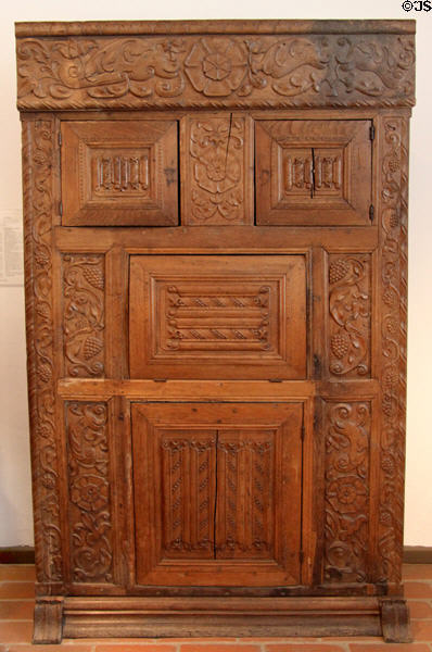 Carved Germanic cupboard (16thC) at Schleswig Holstein State Museum. Schleswig, Germany.