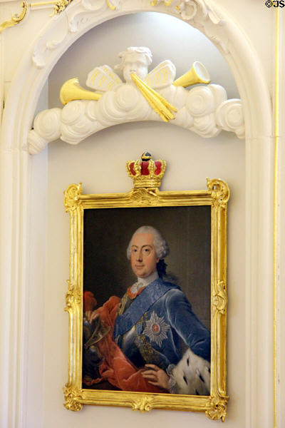 Late Baroque wall paneling (1750) from Plön Castle with portrait of Herzog Carl Friedrich (1706-1761) at Schleswig Holstein State Museum. Schleswig, Germany.