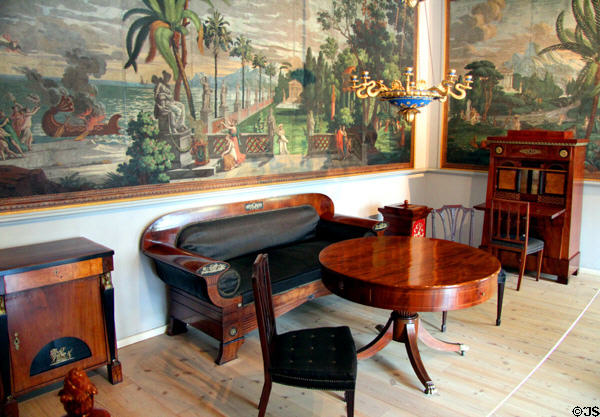 Early 19thC furniture (some Biedermeier) & neoclassical murals at Schleswig Holstein State Museum. Schleswig, Germany.
