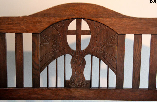 Carving on oak chair back (c1910) at Schleswig Holstein State Museum. Schleswig, Germany.