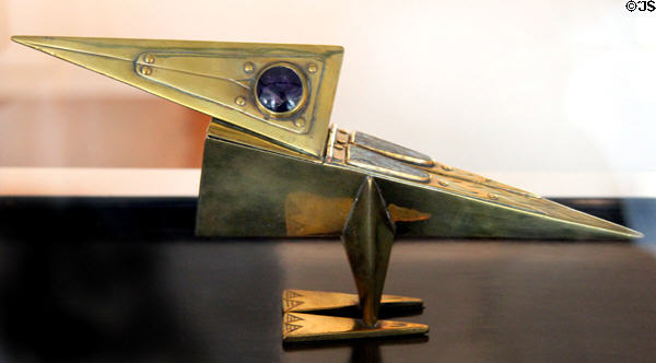 Decorative brass box with semi-precious stones in shape of bird (c1922) by Wenzel Hablik at Schleswig Holstein State Museum. Schleswig, Germany.