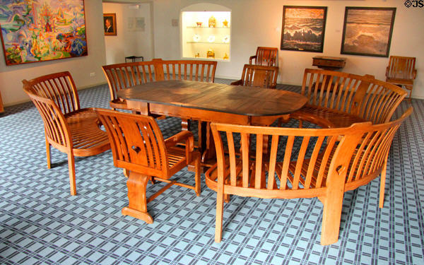 Dining room table, chairs, benches (c1920) by Wenzel Hablik at Schleswig Holstein State Museum. Schleswig, Germany.