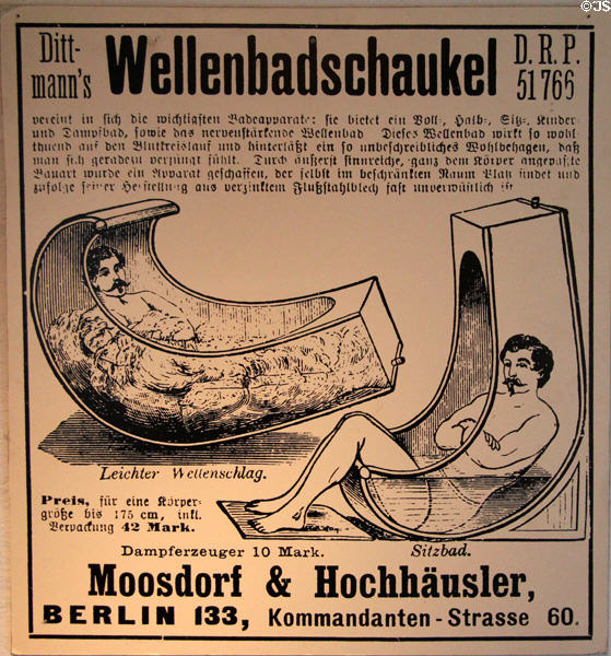 Ad for tin bathtub useable in two positions - lying & sitting - at Schleswig Holstein State Museum. Schleswig, Germany.