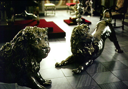Lion statues posture on the floor of Rosenborg Slot (Castle), Kobenhavn. Denmark.