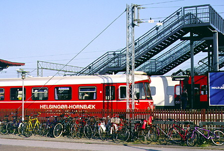 Train and bicycles in Helsingør. Denmark.