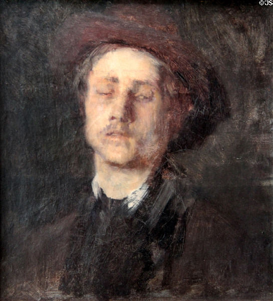 Head of a Blind Man painting (c1866-7) by Wilhelm Leibl at Lenbachhaus. Munich, Germany.