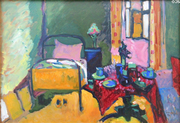 Bedroom in Ainmillerstrasse painting (1908) by Wassily Kandinsky at Lenbachhaus. Munich, Germany.