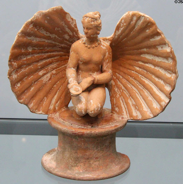 Greek terracotta statue of birth of Aphrodite (3rdC BCE) at Antikensammlungen. Munich, Germany.