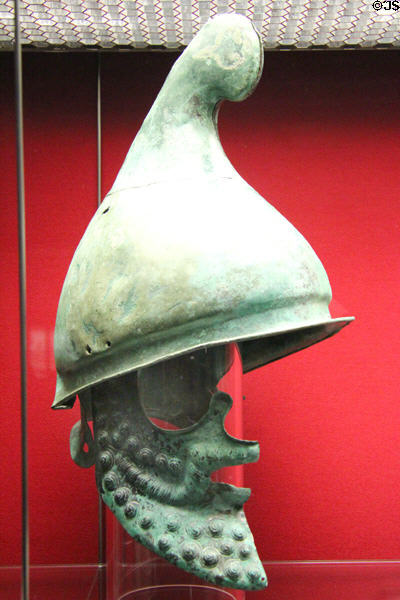 Phrygian bronze helmet (4thC BCE) from Greece at Antikensammlungen. Munich, Germany.