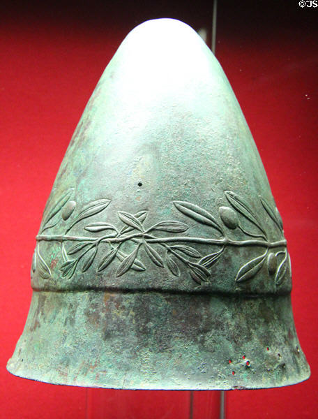 Bronze pilos helmet (4thC BCE) from Lower Italy at Antikensammlungen. Munich, Germany.