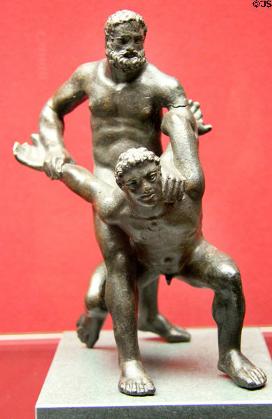 Greek bronze statue of wrestlers (2ndC BCE) at Antikensammlungen. Munich, Germany.