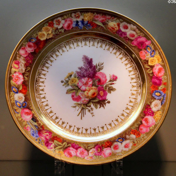 Sèvres porcelain plate painted with flowers (1808-9) a gift from Napoleon to King of Bavaria at Bavarian National Museum. Munich, Germany.