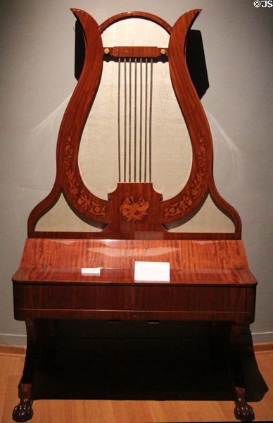 Lyre piano (c1860) by Benedictus Schleip of Berlin at Bavarian National Museum. Munich, Germany.