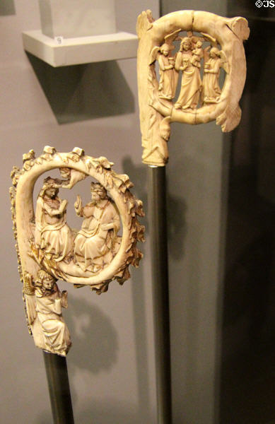 Two ivory bishop crosiers (mid 14thC) from France at Bavarian National Museum. Munich, Germany.