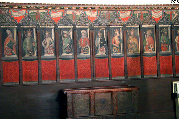 Wall painting details of portraits from weavers guild house of Augsburg (1457 & 1538 & 1601) at Bavarian National Museum. Munich, Germany.