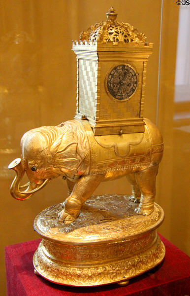 Clock in form of elephant (c1580-90) by Nikolaus Schmidt d.Ä from Augsburg at Bavarian National Museum. Munich, Germany.