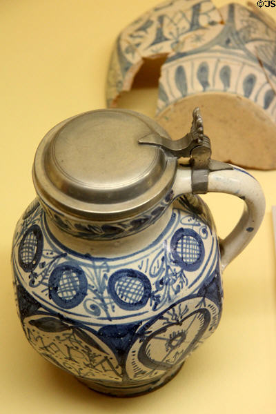 Ceramic covered krug (c1650) from Diessen am Ammersee at Bavarian National Museum. Munich, Germany.
