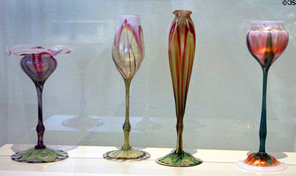Calyx glass stemmed vases (1895-1903) by Tiffany Glass & Decorating Co. of New York at Bavarian National Museum. Munich, Germany.