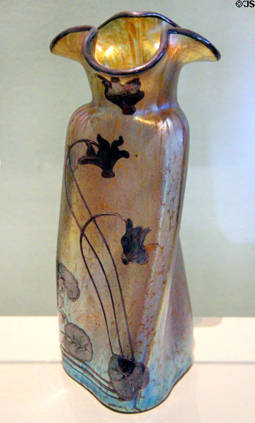Art Nouveau glass vase with cyclamen (1899) by Johann Lötz Witwe of Klostermuhle, Bohemia at Bavarian National Museum. Munich, Germany.