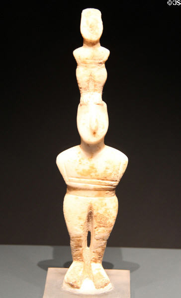 Cycladic marble Spedos-type double idol (2700-2400 BCE) at Bavarian State Archaeological Collection. Munich, Germany.