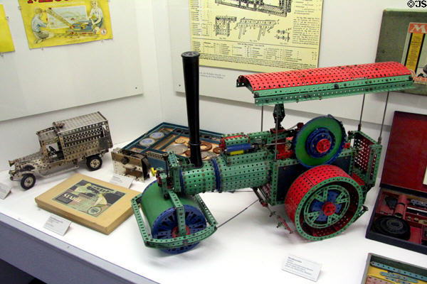 Steam roller model built with Märklin metal construction set (20thC) at Deutsches Museum. Munich, Germany.