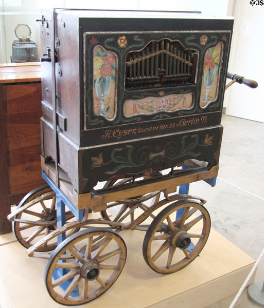 Street organ on push cart by A. Eyser of Berlin at Deutsches Museum. Munich, Germany.