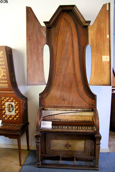 Upright piano with unusual height & shape (c1750-70) from Germany at Deutsches Museum. Munich, Germany.