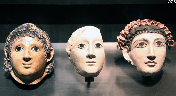 Egyptian mummy masks (Roman times 1st-2ndC CE) at Museum Ägyptischer Kunst. Munich, Germany.