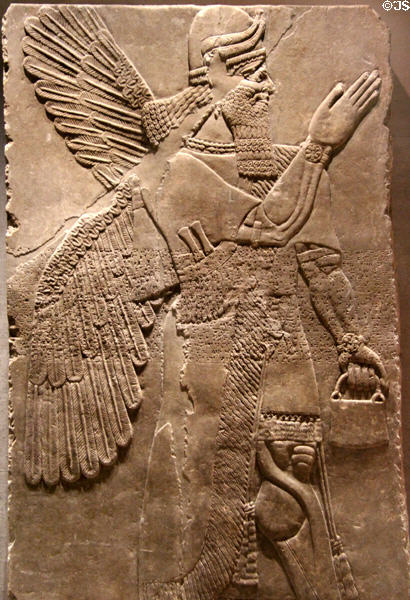 Assyrian two winged genie (c870 BCE) from Nimrud NW Palace of Kings at Museum Ägyptischer Kunst. Munich, Germany.