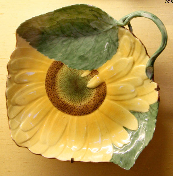 Meissen porcelain confectionery bowl in shape of sunflower (c1750) at Meissen porcelain museum at Lustheim Palace. Munich, Germany.