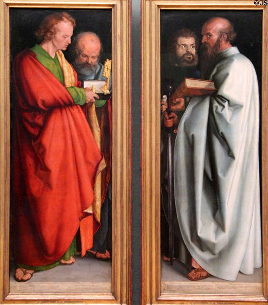 Four Apostles painting (1526) by Albrecht Dürer at Alte Pinakothek. Munich, Germany.