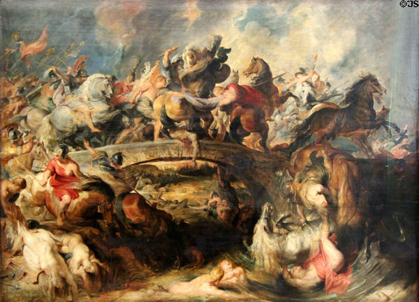 Amazon battle painting (1617-8) by Peter Paul Rubens at Alte Pinakothek. Munich, Germany.